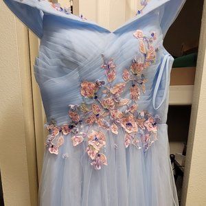Prom Ball Gown Long Blue Pink Evening Tulle Dress